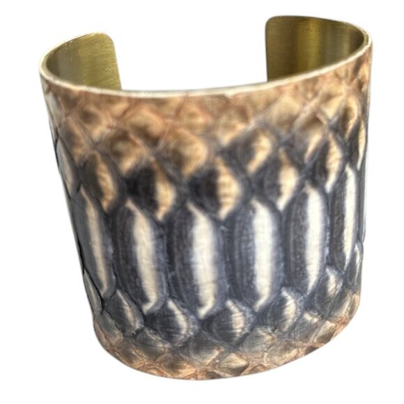 Rustic Cuff  Brass and Snake Skin Super Wide 2.5" Absolutely Stunning! - Picture 1 of 6
